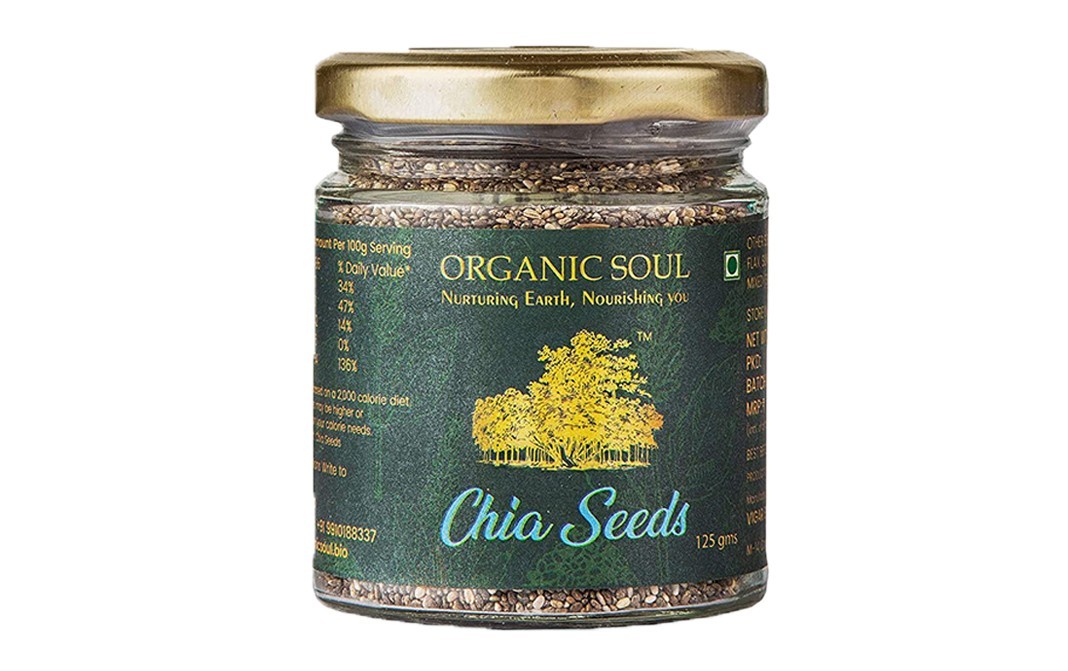 Organic Soul Chia Seeds    Glass Jar  125 grams